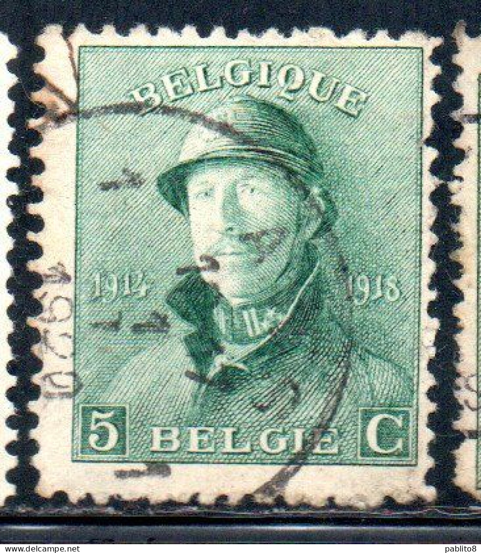 BELGIQUE BELGIE BELGIO BELGIUM 1919 KING ROI ALBERT I IN TRENCH HELMET 5c USED OBLITERE' USATO - 1918 Croix-Rouge