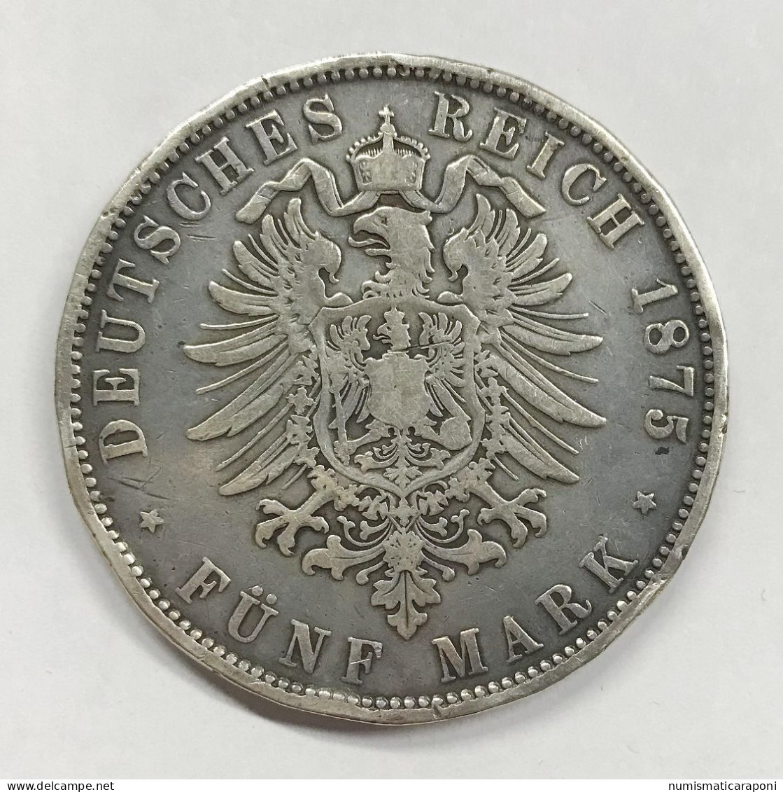 Germania Germany 5 Mark 1875 F Karl Von Wuerttemberg E.1427 - Taler Et Doppeltaler