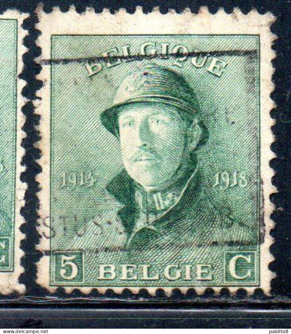 BELGIQUE BELGIE BELGIO BELGIUM 1919 KING ROI ALBERT I IN TRENCH HELMET 5c USED OBLITERE' USATO - 1918 Croix-Rouge