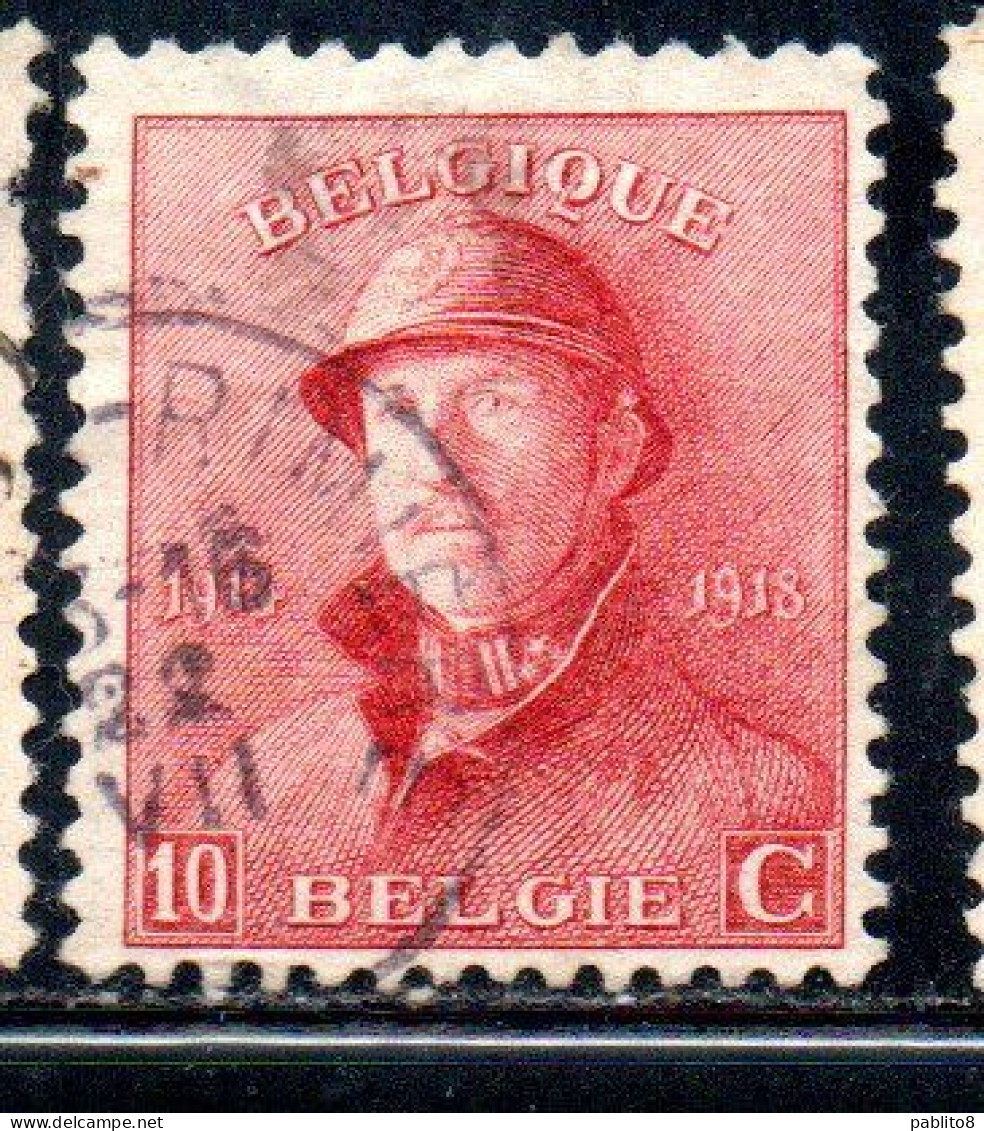 BELGIQUE BELGIE BELGIO BELGIUM 1919 KING ROI ALBERT I IN TRENCH HELMET 10c USED OBLITERE' USATO - 1918 Red Cross