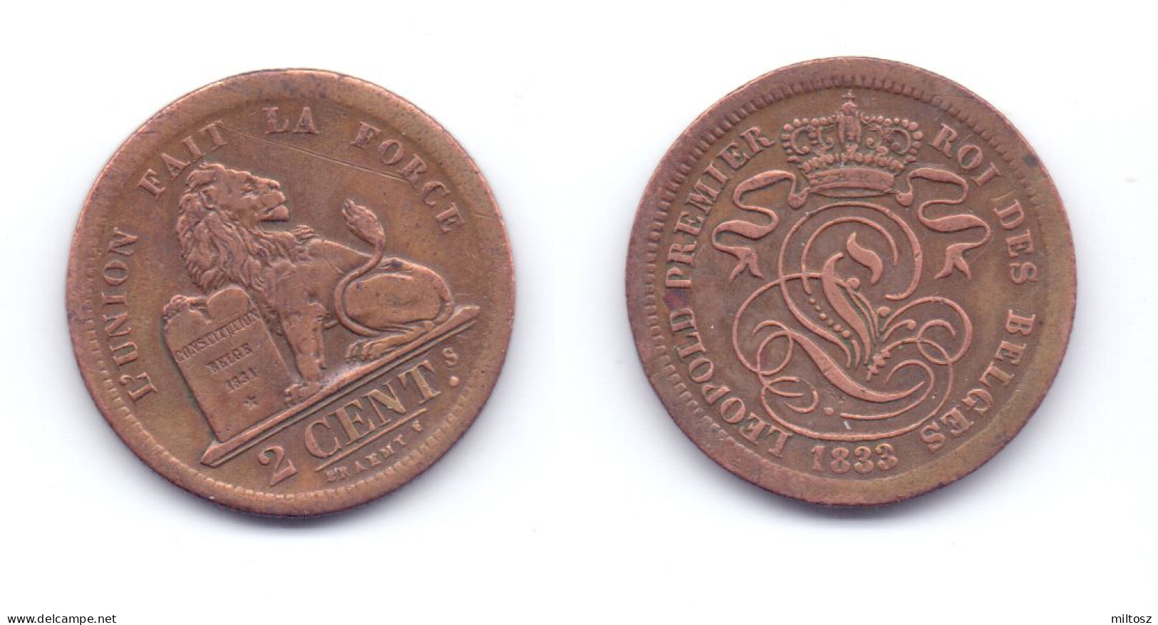 Belgium 2 Centimes 1833 - 2 Cents