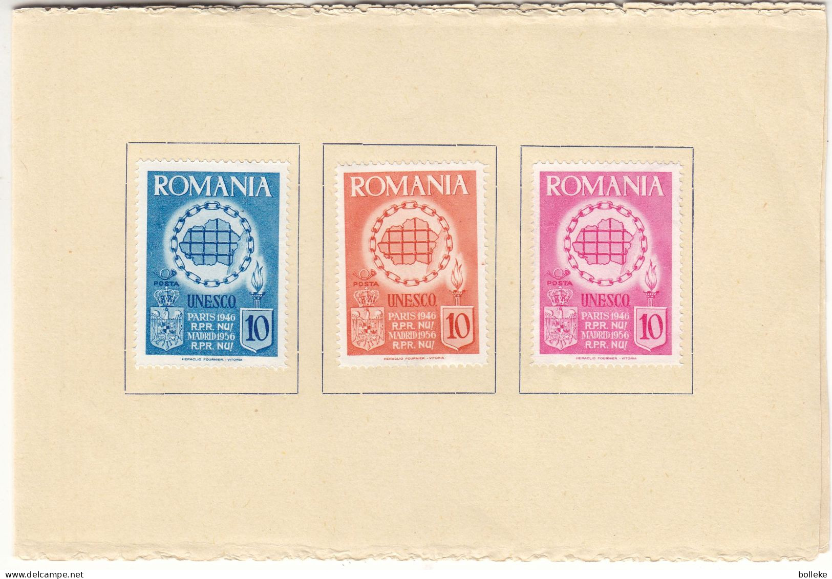 UNESCO - Roumanie - Timbres De 1956 - émis Par La Communauté Roumaine En Espagne - Armoiries - - Lettres & Documents