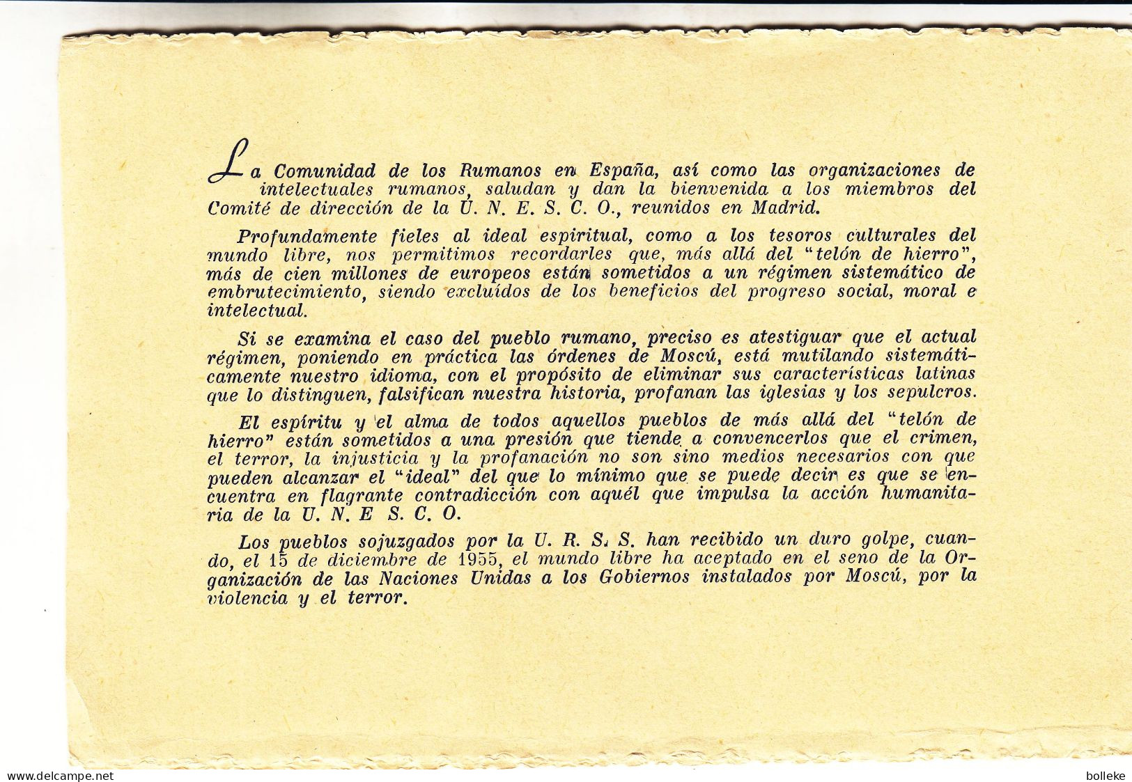 UNESCO - Roumanie - Timbres De 1956 - émis Par La Communauté Roumaine En Espagne - Armoiries - - Brieven En Documenten