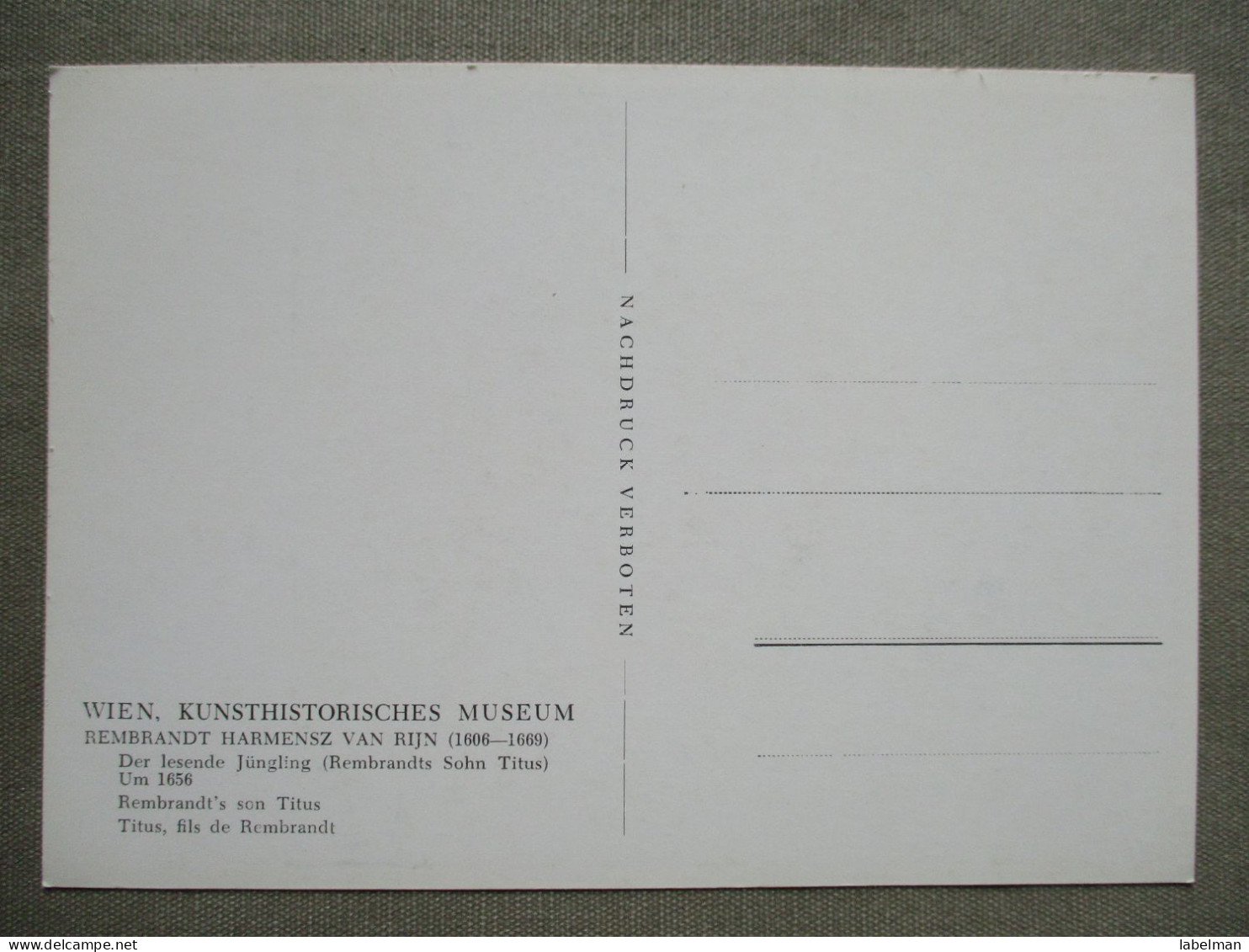 AUSTRIA WIEN VIENNA VIENNE ART HISTORY MUSEUM REMBRANDT PICTURE POSTKARTE POSTCARD ANSICHTSKARTE CARTE POSTALE CARTOLINA - Musei