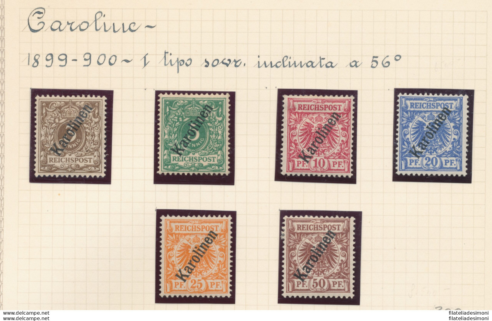 1899 - 1900 Caroline - Yvert N. 1/6 - Soprastampa Karolinen Inclinata Al 56. - MLH* - Sonstige & Ohne Zuordnung