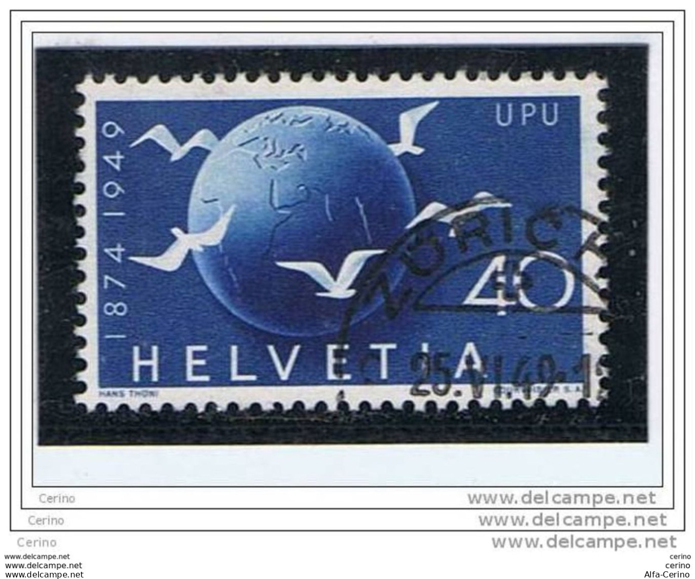 SVIZZERA:  1949  -  75°  ANNIVERSARIO  U.P.U. -  40 C. BLU  US. -  YV/TELL. 476 - Oblitérés