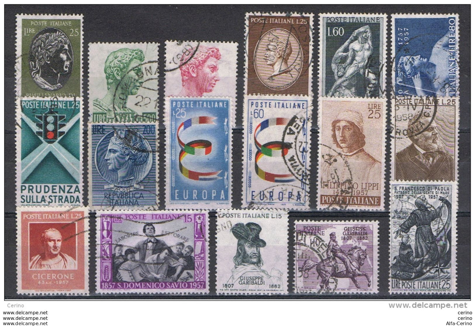 REPUBBLICA:  1957  ANNATA  CPL. -  17  VAL. US. -  SASS. 809/825 - Années Complètes