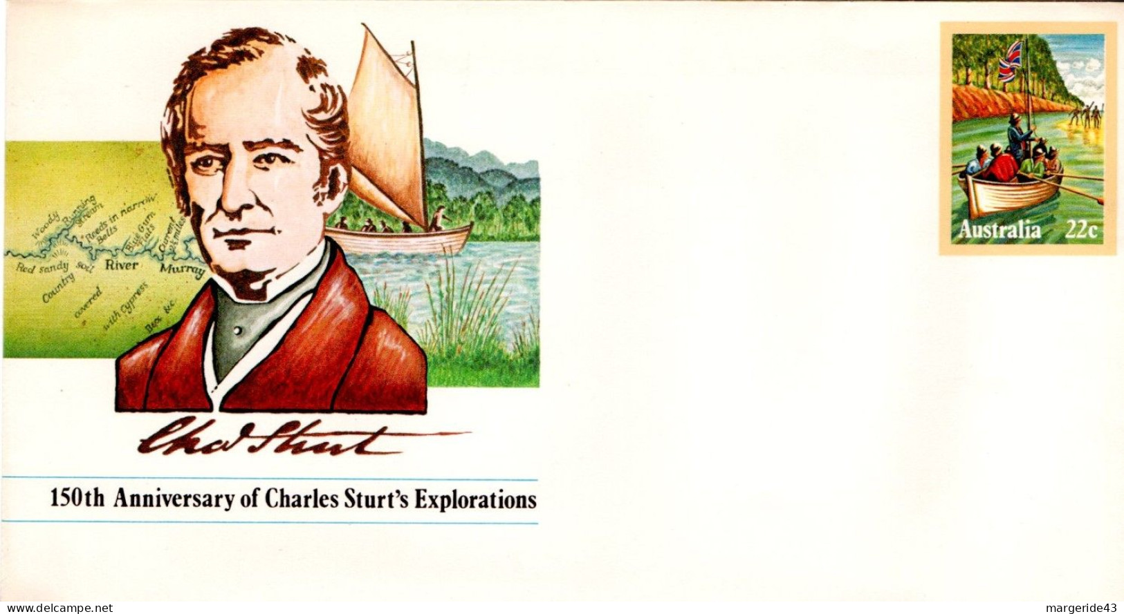AUSTRALIE ENTIER LETTRE NEUF 150 ANS EXPLORATIONS DE CHARLES STURT - Postal Stationery