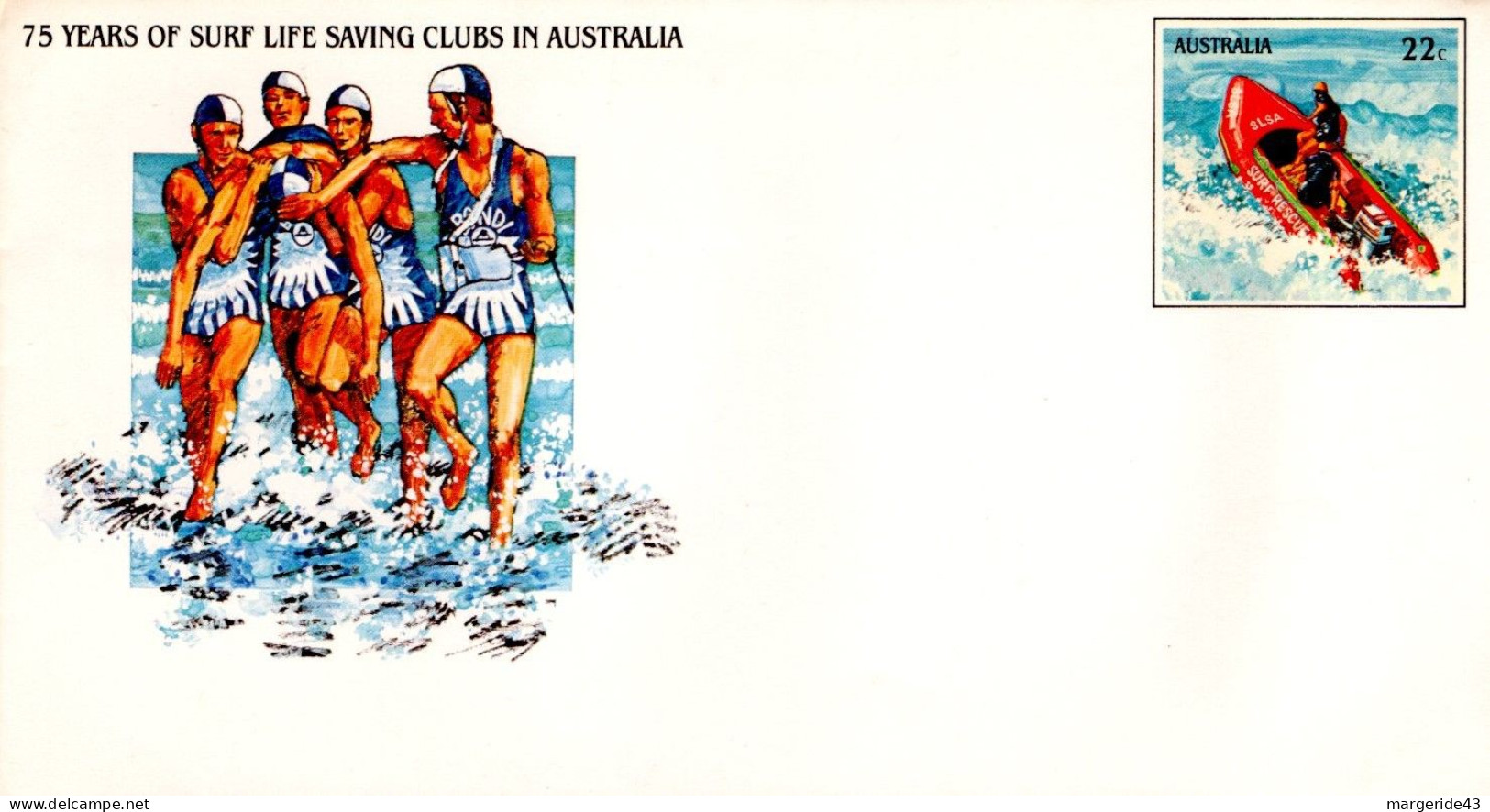 AUSTRALIE ENTIER LETTRE NEUF 70 ANS SAUVETEURS DES SURFEURS - Postal Stationery