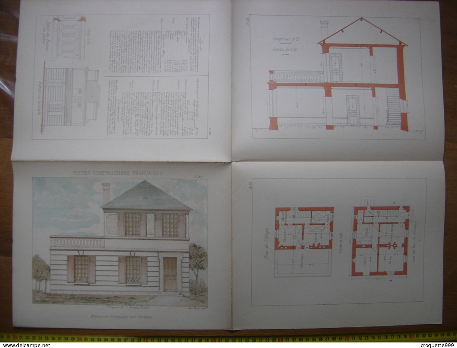 XXe Planche PETITES CONSTRUCTIONS FRANCAISES Maison Campagne Terrasse Thezard - Arquitectura