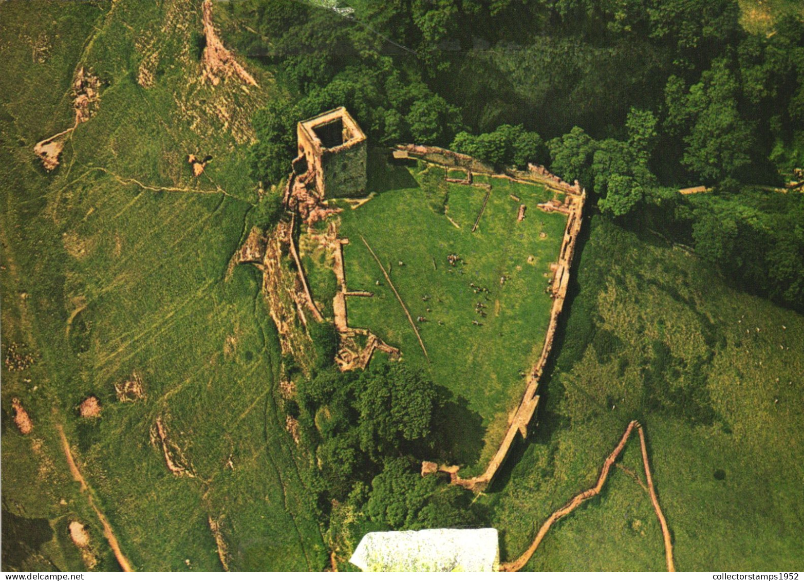 DERBYSHIRE, ENGLAND, PEVERIL CASTLE, ARCHITECTURE, AERIAL VIEW, UNITED KINGDOM, POSTCARD - Derbyshire