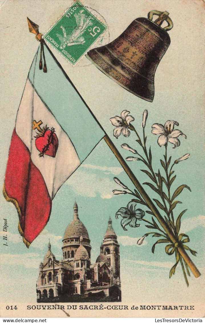 FRANCE - Souvenir Du Sacré Cœur De Montmartre - Un Drapeau - Basilique - Fleur - Carte Postale Ancienne - Eglises