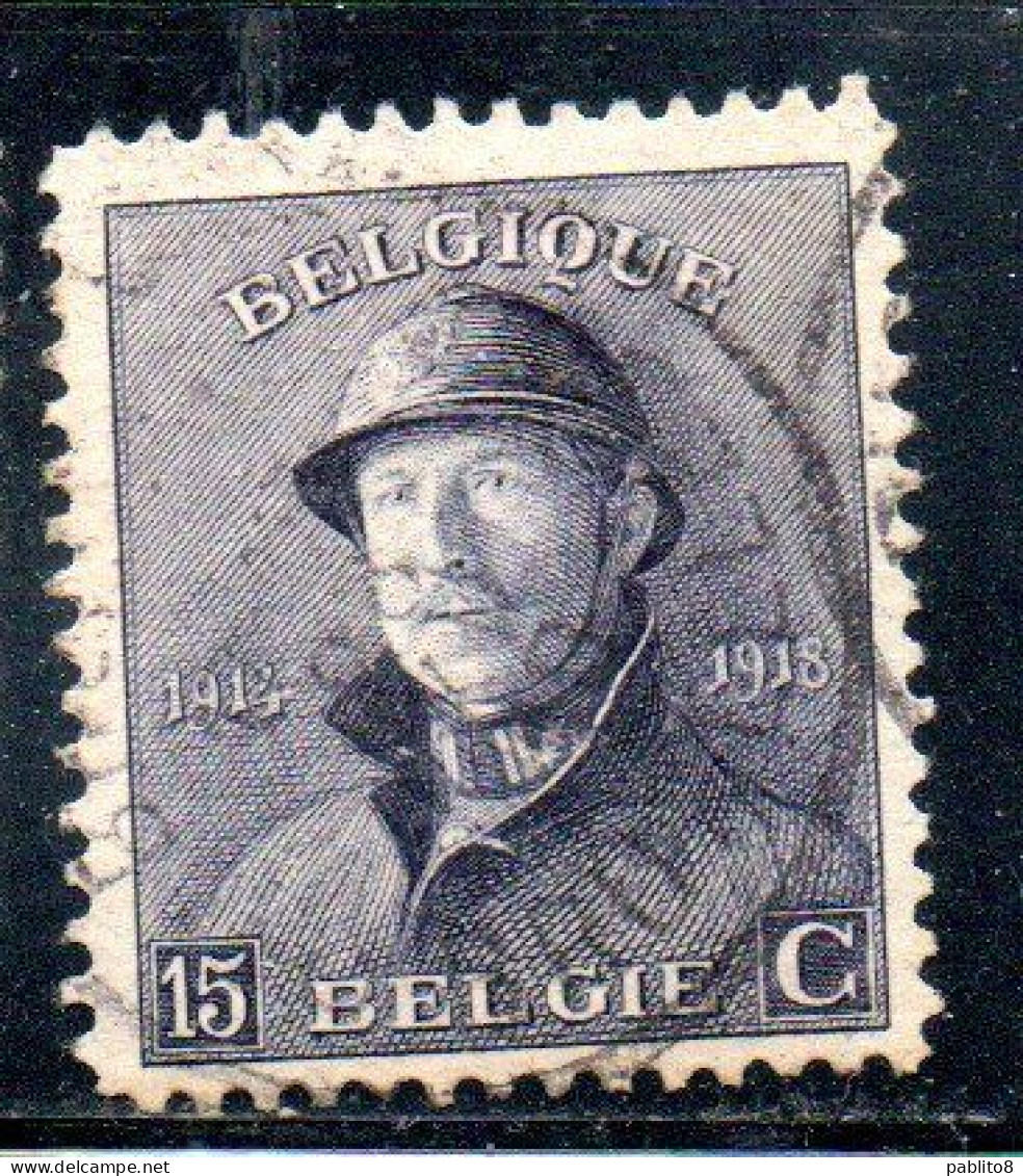 BELGIQUE BELGIE BELGIO BELGIUM 1919 KING ROI ALBERT I IN TRENCH HELMET 15c USED OBLITERE' USATO - 1918 Rotes Kreuz