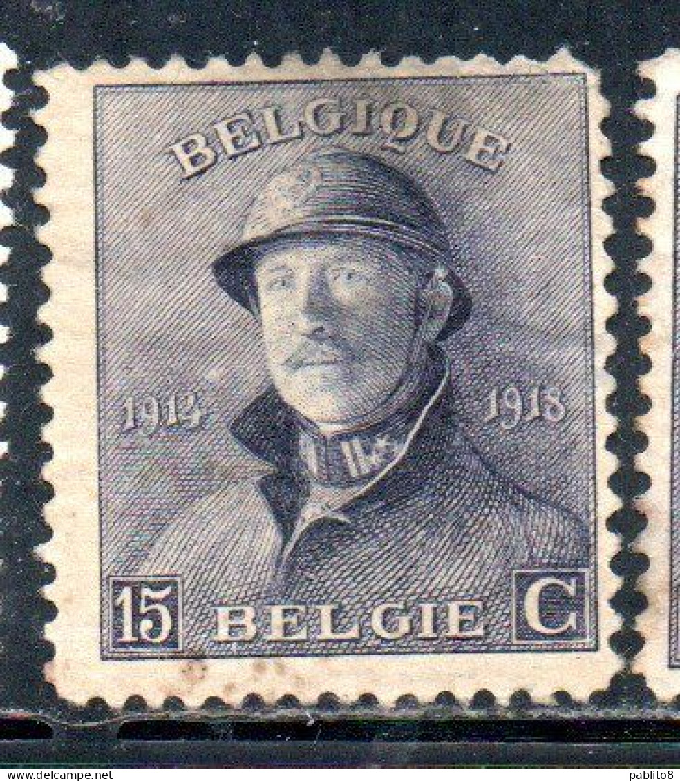 BELGIQUE BELGIE BELGIO BELGIUM 1919 KING ROI ALBERT I IN TRENCH HELMET 15c USED OBLITERE' USATO - 1918 Cruz Roja