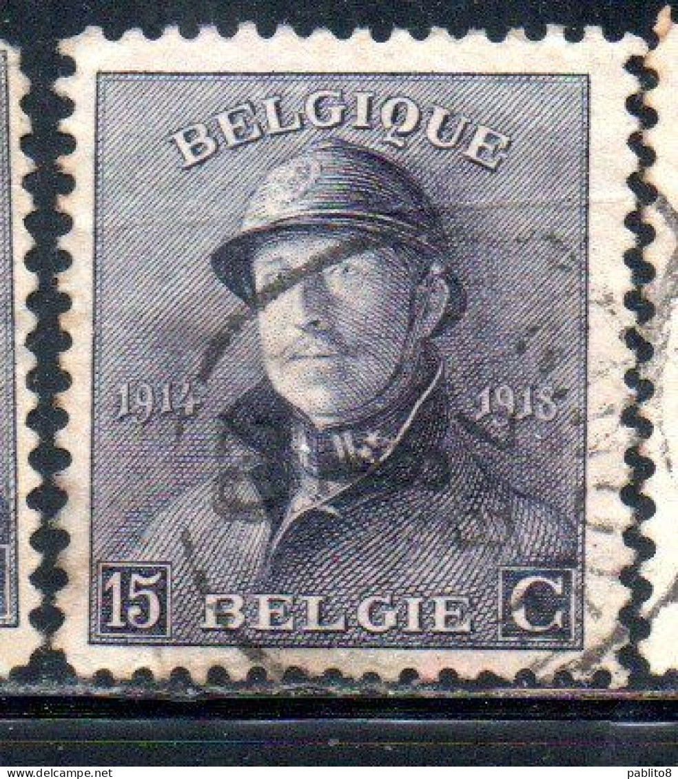 BELGIQUE BELGIE BELGIO BELGIUM 1919 KING ROI ALBERT I IN TRENCH HELMET 15c USED OBLITERE' USATO - 1918 Rode Kruis