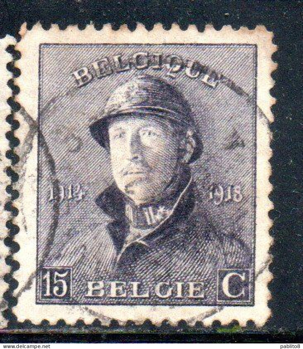 BELGIQUE BELGIE BELGIO BELGIUM 1919 KING ROI ALBERT I IN TRENCH HELMET 15c USED OBLITERE' USATO - 1918 Rode Kruis