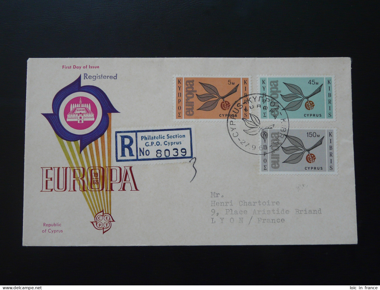 FDC Recommandée Registered Europa Cept Chypre Cyprus 1965 - Cartas