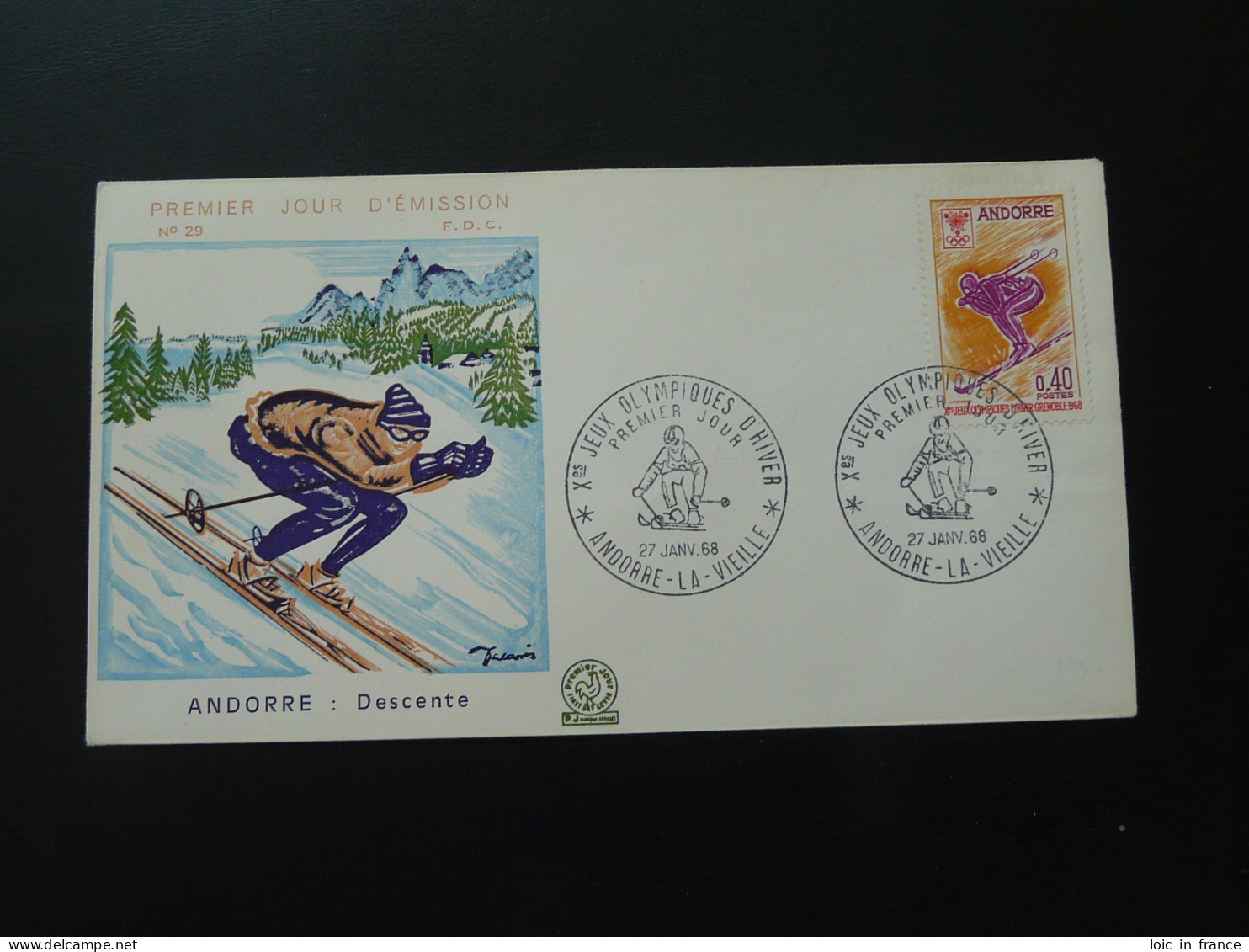 FDC Jeux Olympiques Grenoble Olympic Games Illustration De Decaris Andorre 1968 - Hiver 1968: Grenoble