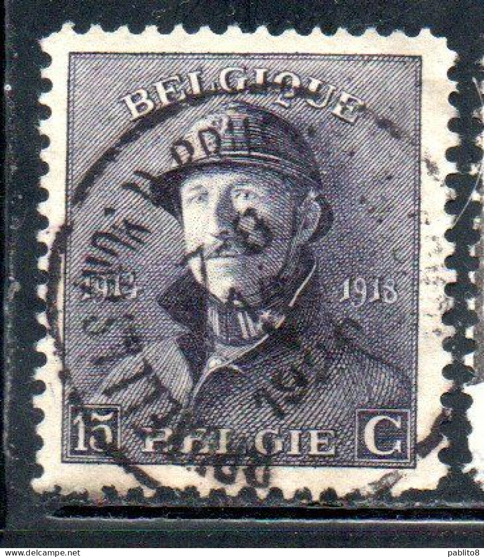 BELGIQUE BELGIE BELGIO BELGIUM 1919 KING ROI ALBERT I IN TRENCH HELMET 15c USED OBLITERE' USATO - 1918 Red Cross