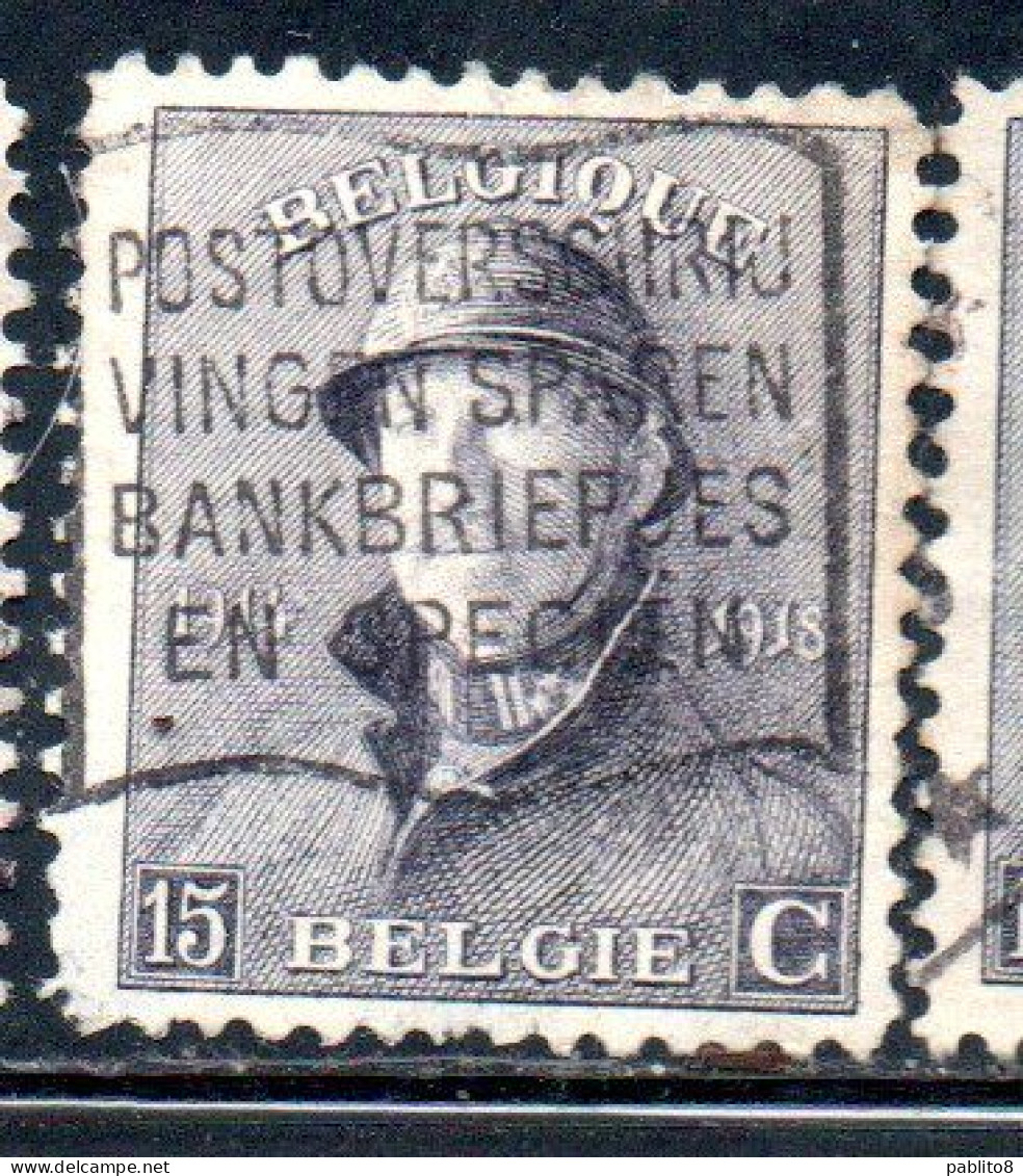 BELGIQUE BELGIE BELGIO BELGIUM 1919 KING ROI ALBERT I IN TRENCH HELMET 15c USED OBLITERE' USATO - 1918 Rotes Kreuz