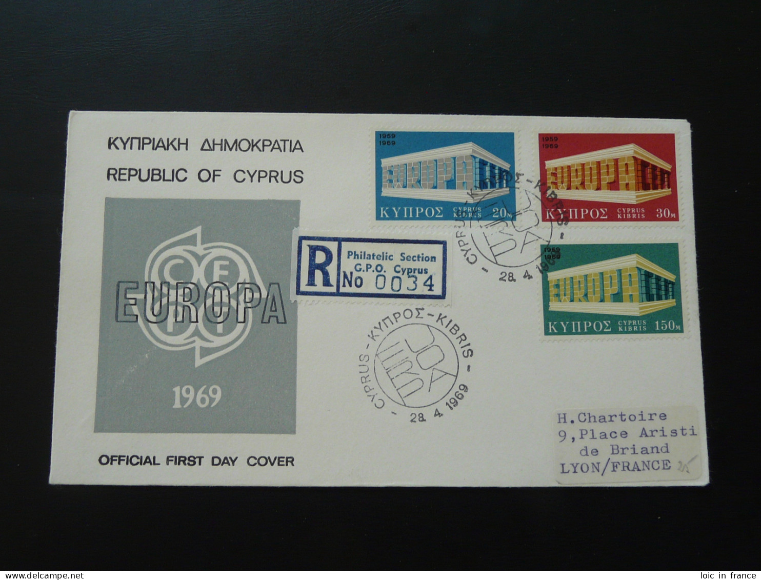 FDC Recommandée Registered Europa Cept Chypre Cyprus 1969 - Covers & Documents