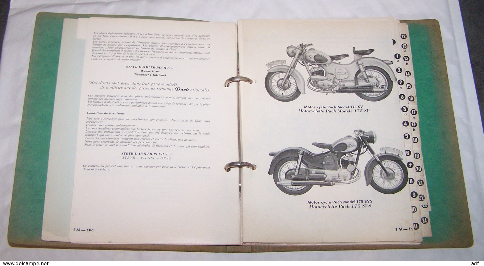 ANCIEN CLASSEUR CATALOGUE DES PIECES DE RECHANGE MOTO MOTOS PUCH 125 ET 175 SV, MOTOCYCLETTES, MOTOR CYCLES 1956 - Motos