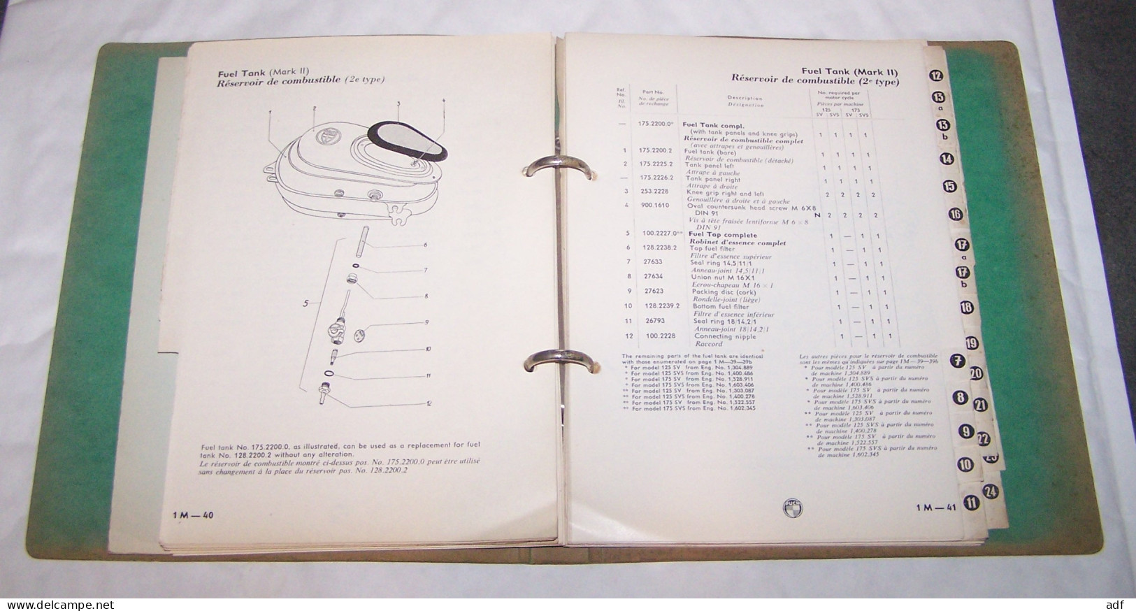 ANCIEN CLASSEUR CATALOGUE DES PIECES DE RECHANGE MOTO MOTOS PUCH 125 ET 175 SV, MOTOCYCLETTES, MOTOR CYCLES 1956