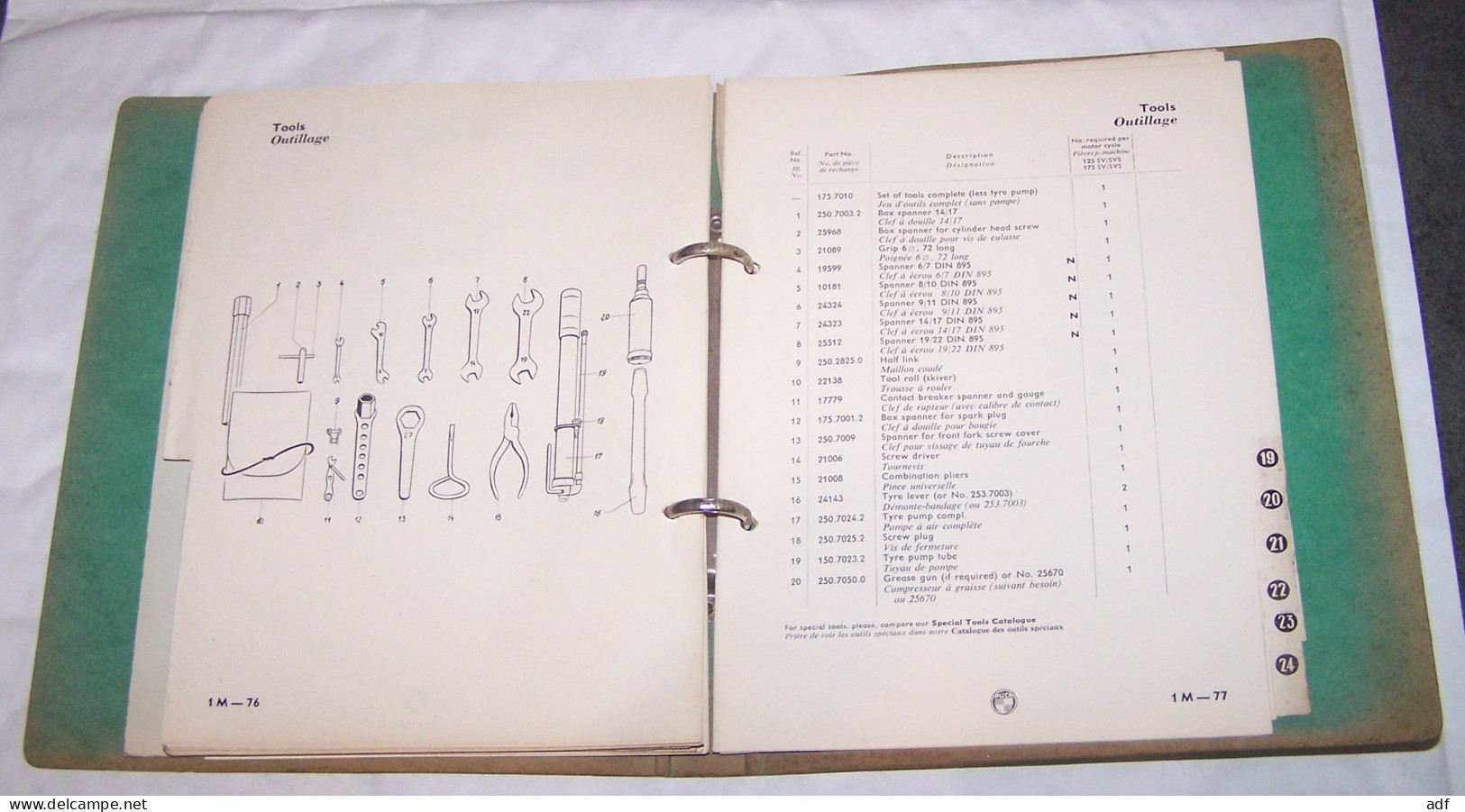 ANCIEN CLASSEUR CATALOGUE DES PIECES DE RECHANGE MOTO MOTOS PUCH 125 ET 175 SV, MOTOCYCLETTES, MOTOR CYCLES 1956