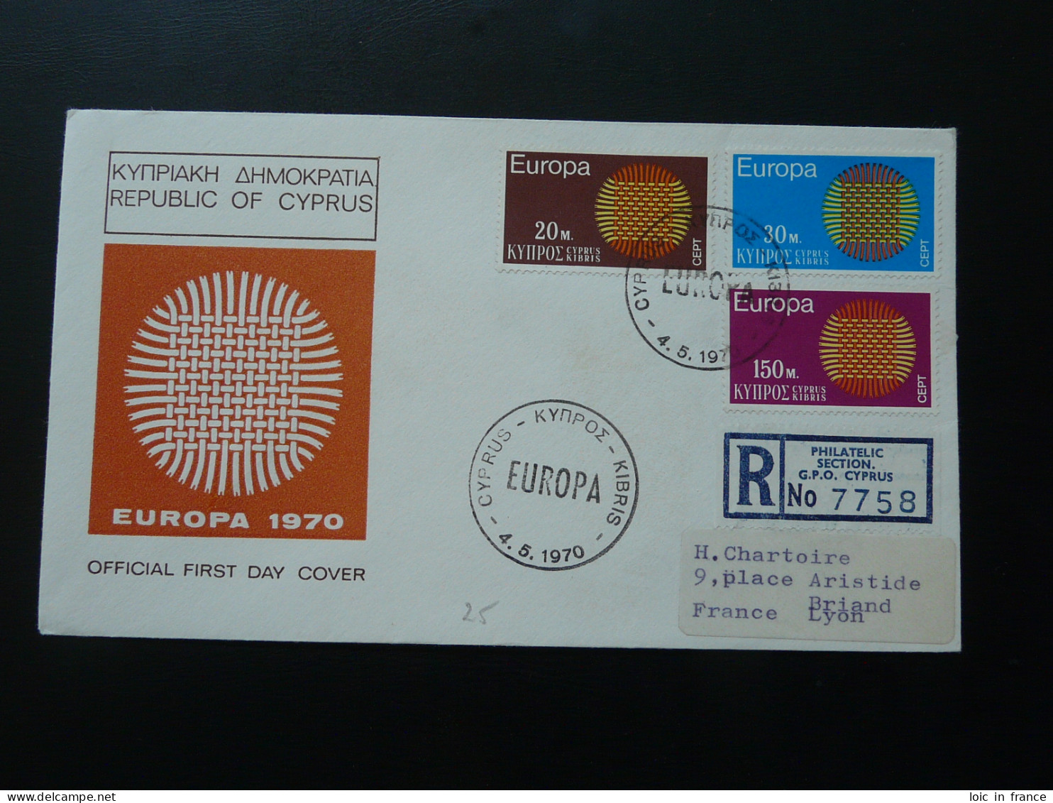 FDC Recommandée Registered Europa Cept Chypre Cyprus 1970 - Briefe U. Dokumente