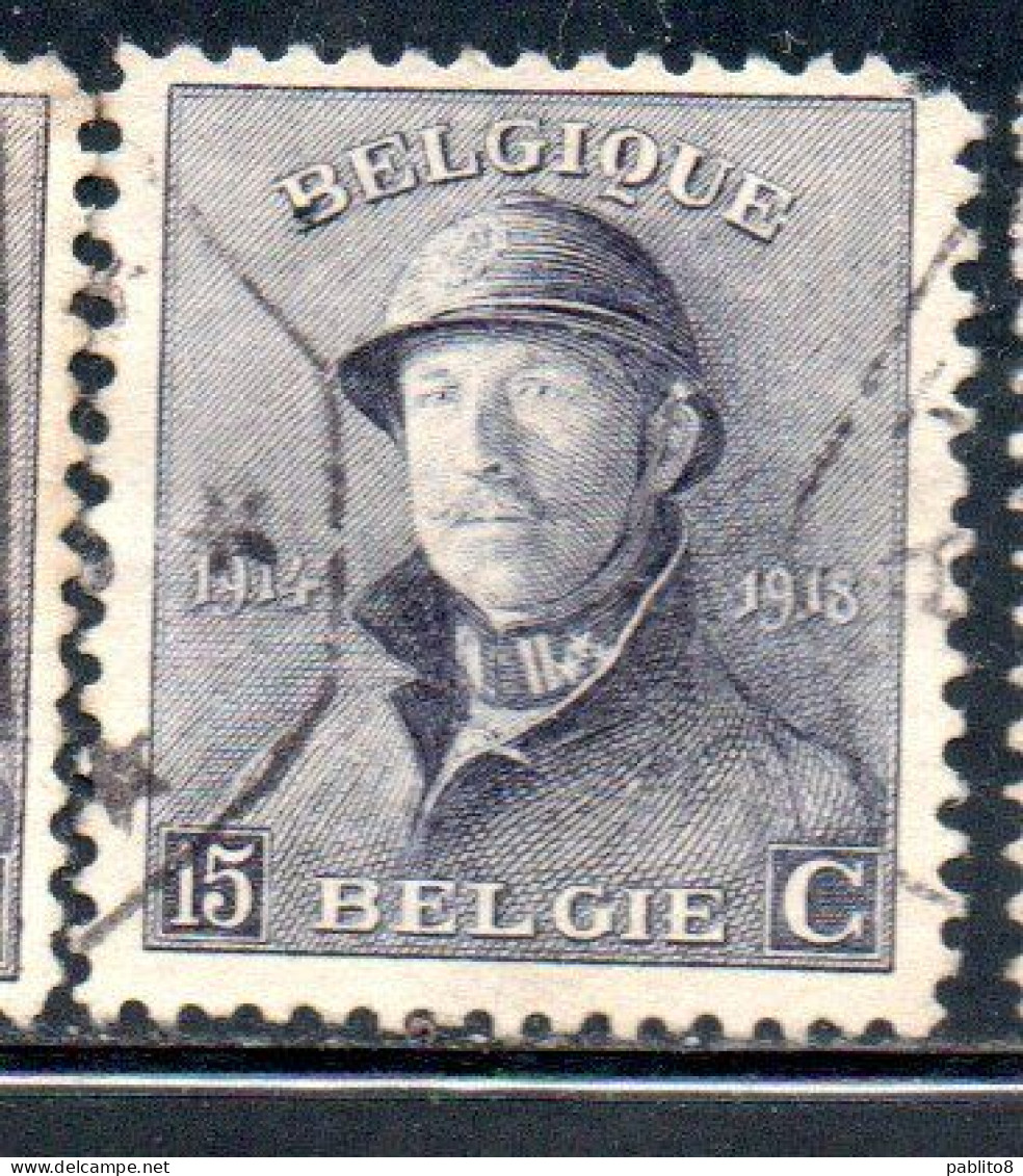 BELGIQUE BELGIE BELGIO BELGIUM 1919 KING ROI ALBERT I IN TRENCH HELMET 15c USED OBLITERE' USATO - 1918 Red Cross