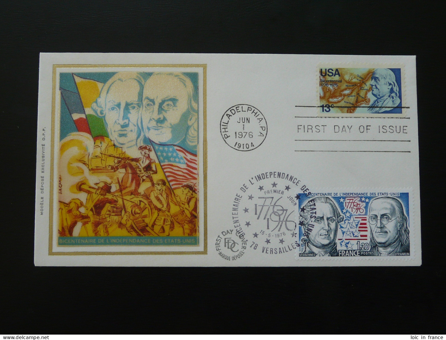 FDC Indépendance US Bicentennial émission Conjointe Joint Issue France USA 1976 - Indipendenza Stati Uniti