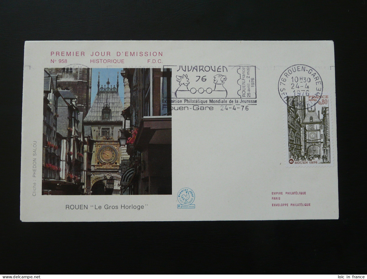 FDC Gros Horloge De Rouen Flamme Concordante Juvarouen 76 Seine Maritime 1976 - Clocks