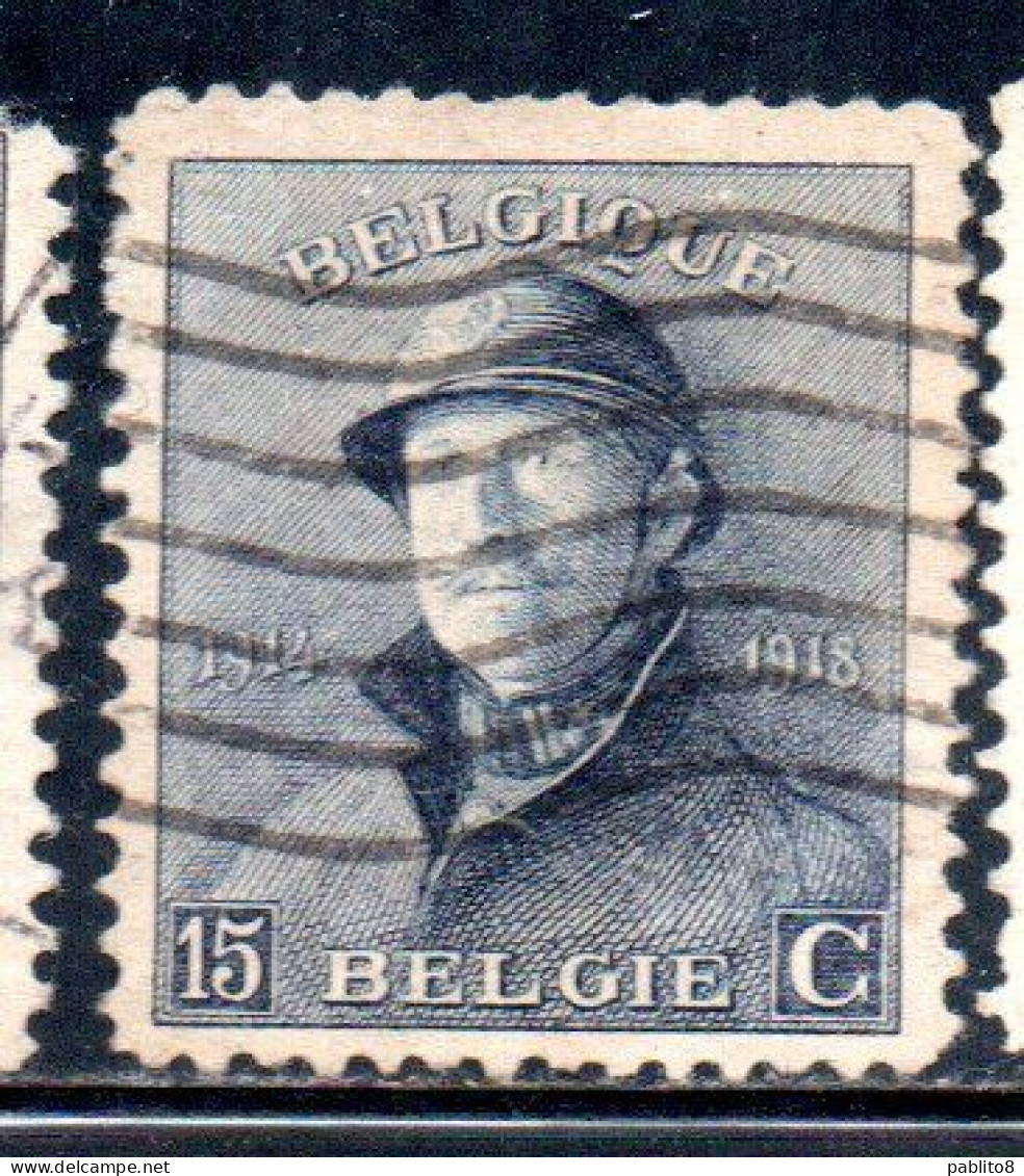 BELGIQUE BELGIE BELGIO BELGIUM 1919 KING ROI ALBERT I IN TRENCH HELMET 15c USED OBLITERE' USATO - 1918 Red Cross