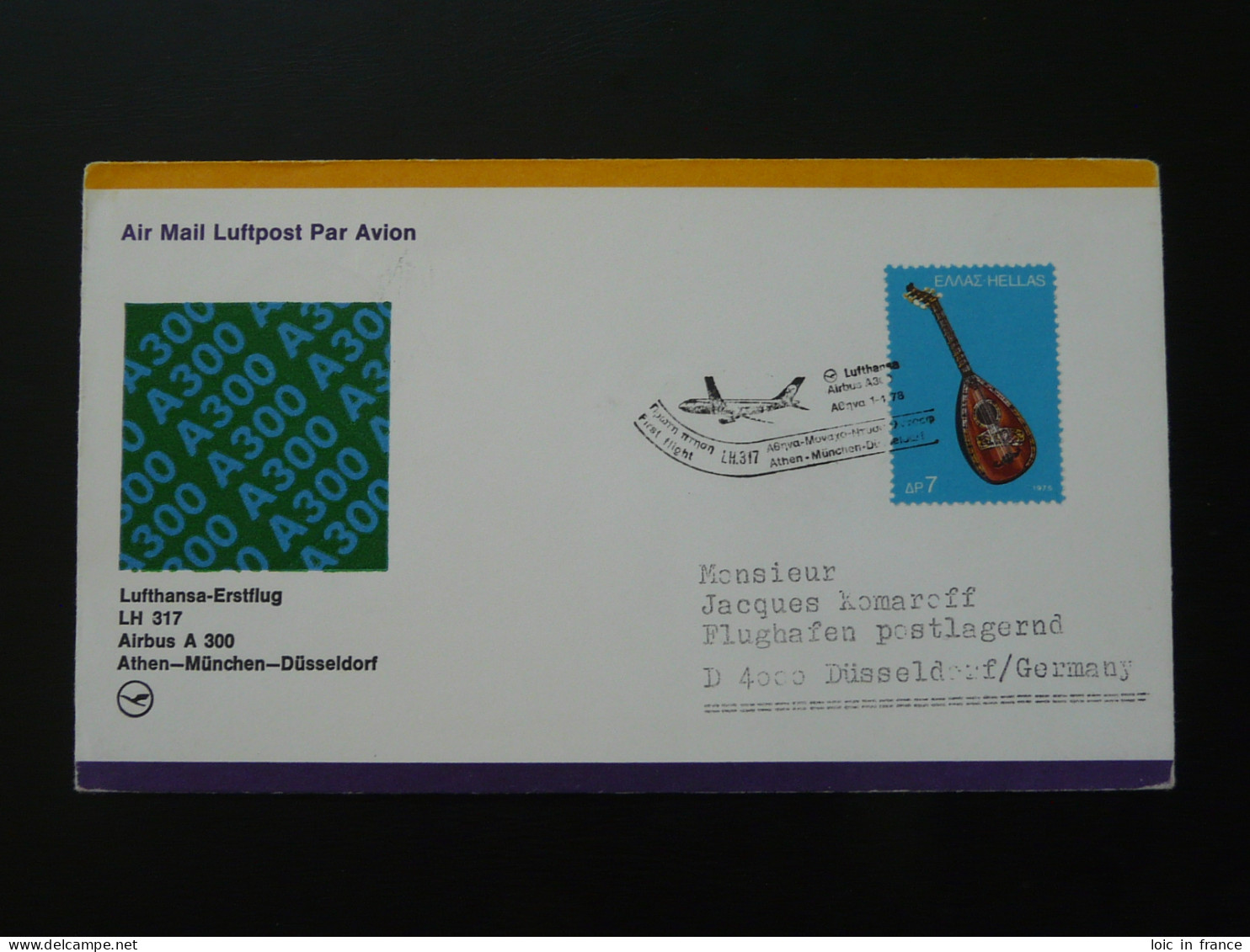 Lettre Premier Vol First Flight Cover Athens Dusseldorf Airbus A300 Lufthansa 1978 - Covers & Documents