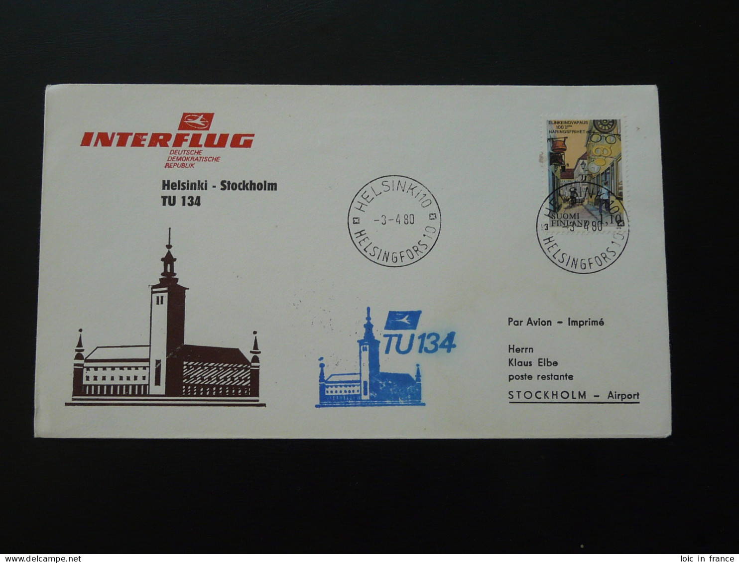 Vol Special Flight Helsinki Stockholm Interflug DDR 1980 - Lettres & Documents