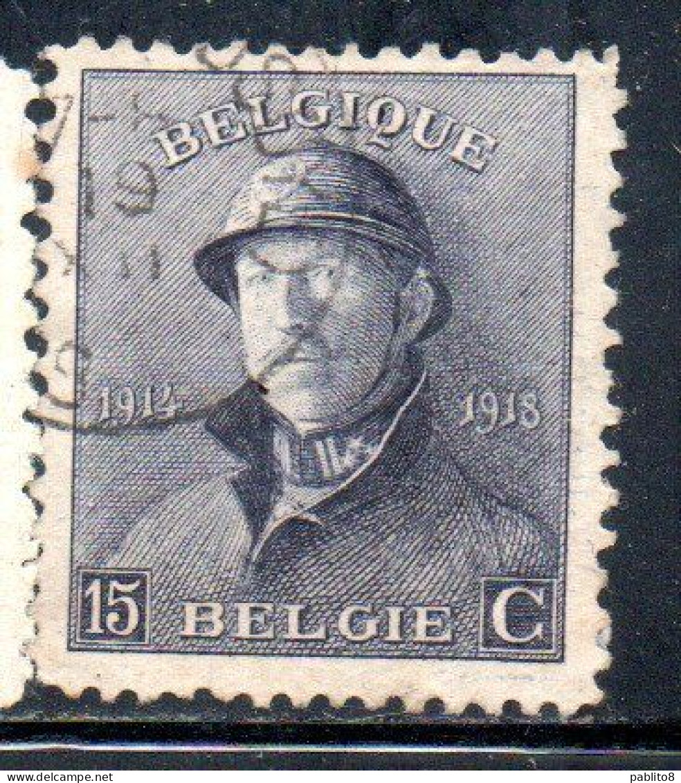 BELGIQUE BELGIE BELGIO BELGIUM 1919 KING ROI ALBERT I IN TRENCH HELMET 15c USED OBLITERE' USATO - 1918 Croix-Rouge