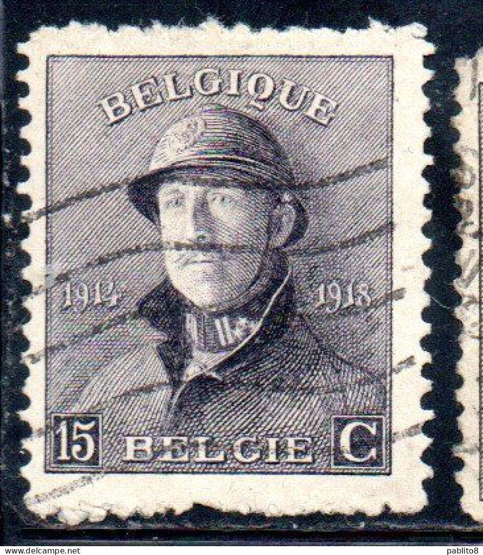 BELGIQUE BELGIE BELGIO BELGIUM 1919 KING ROI ALBERT I IN TRENCH HELMET 15c USED OBLITERE' USATO - 1918 Rode Kruis