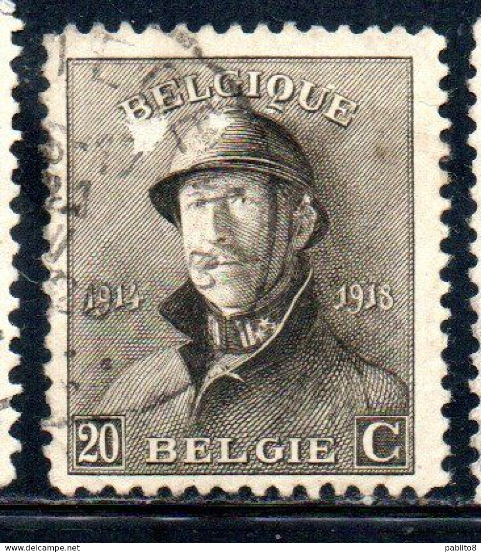 BELGIQUE BELGIE BELGIO BELGIUM 1919 KING ROI ALBERT I IN TRENCH HELMET 20c USED OBLITERE' USATO - 1918 Red Cross