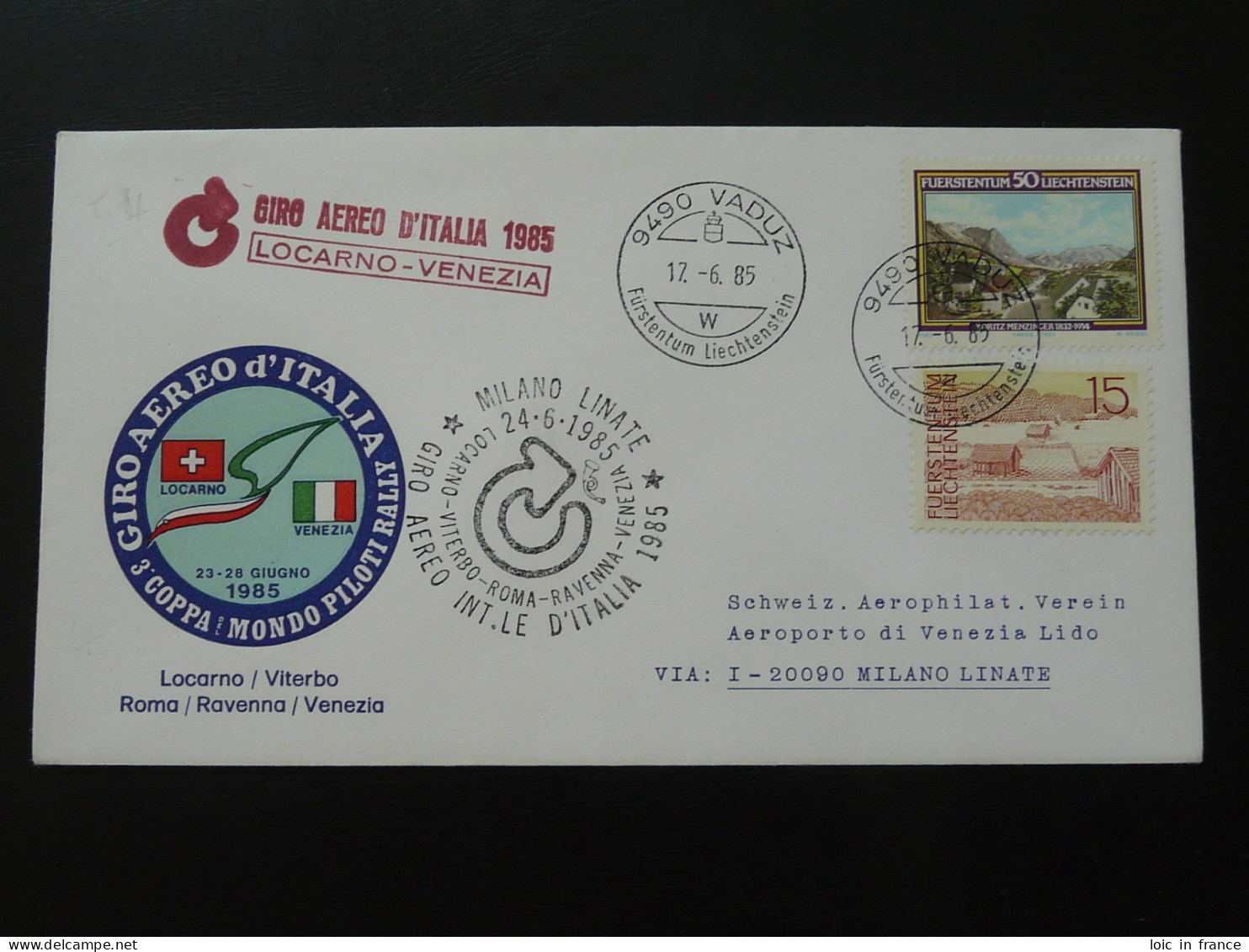 Lettre Cover Aviation Rallye Aérien Giro Aereo D'Italia Liechtenstein 1985 - Briefe U. Dokumente