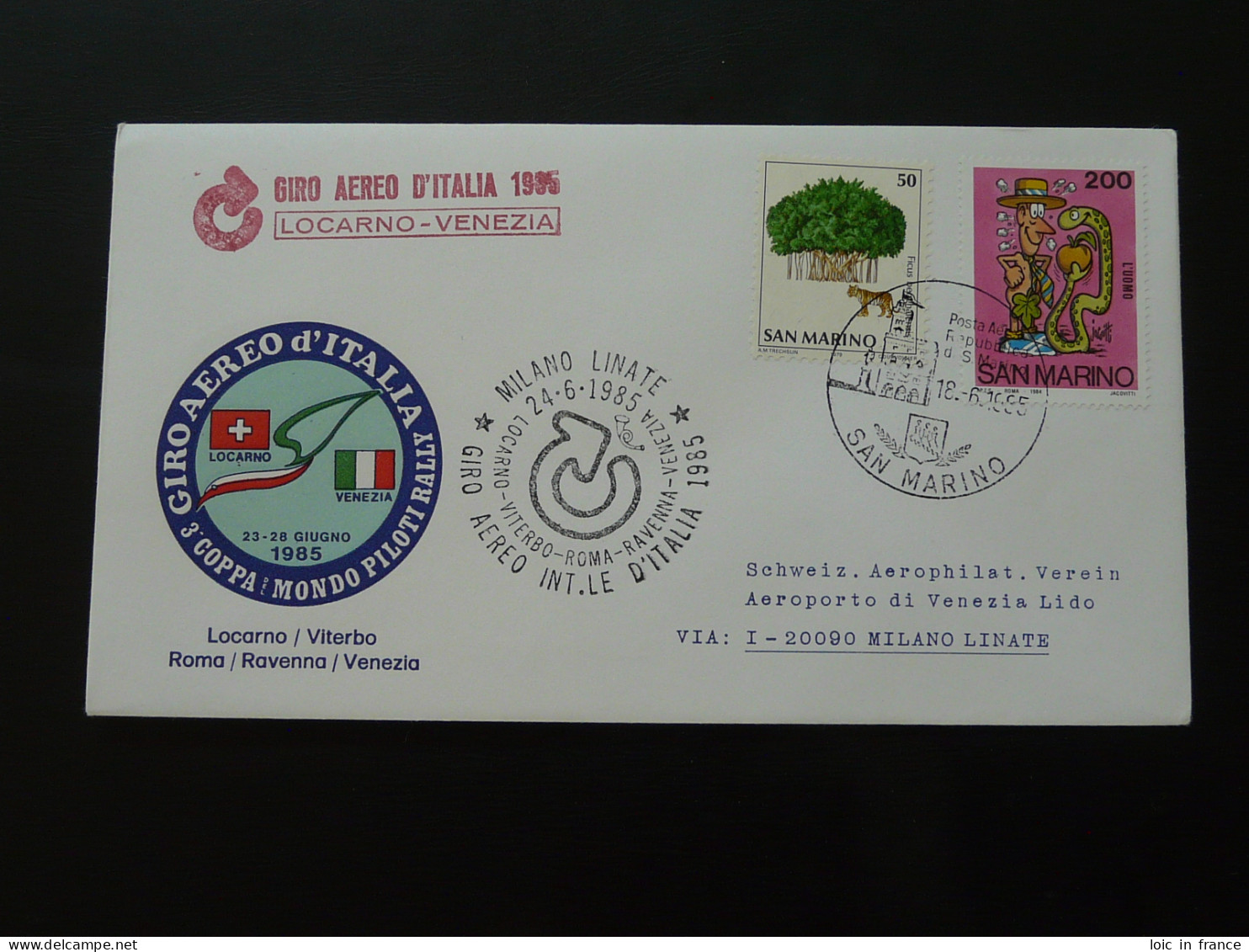 Lettre Cover Aviation Rallye Aérien Giro Aereo D'Italia San Marino 1985 - Covers & Documents