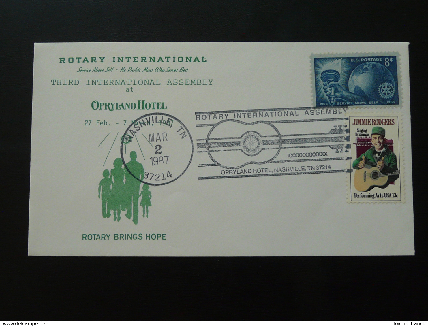 Lettre Cover Rotary International Assembly Flamme Musique Music Nashville USA 1987 - Sobres De Eventos