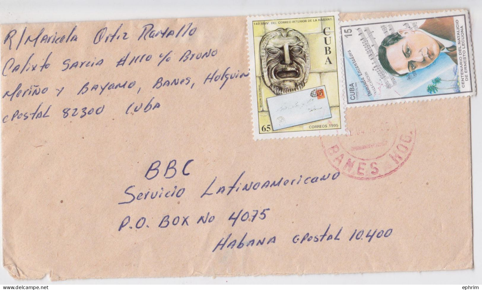 Cuba Banes Lettre Timbre Courrier Compositeur Ernesto Lecuona Stamp Air Mail Cover Sello Correo Aereo - Cartas & Documentos