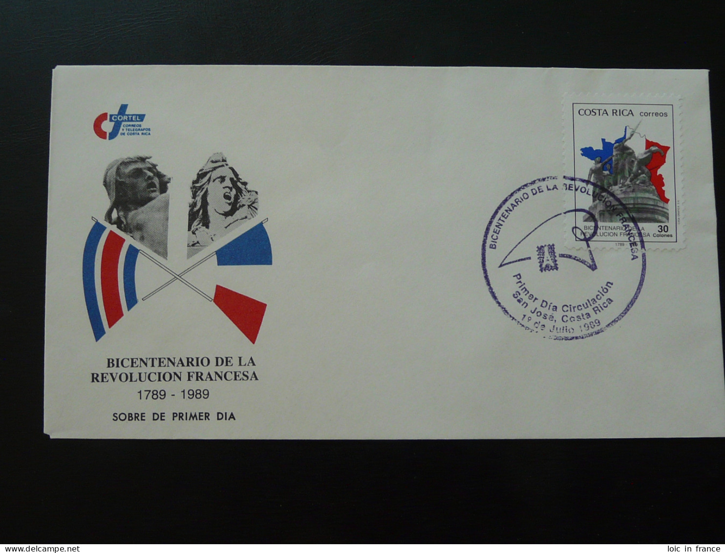 FDC Bicentenaire Révolution Française Costa Rica 1989 - Revolución Francesa