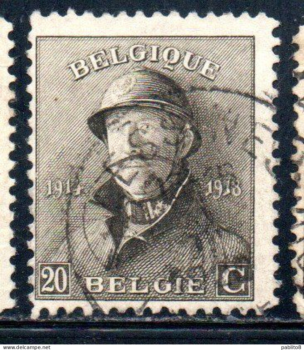 BELGIQUE BELGIE BELGIO BELGIUM 1919 KING ROI ALBERT I IN TRENCH HELMET 20c USED OBLITERE' USATO - 1918 Red Cross