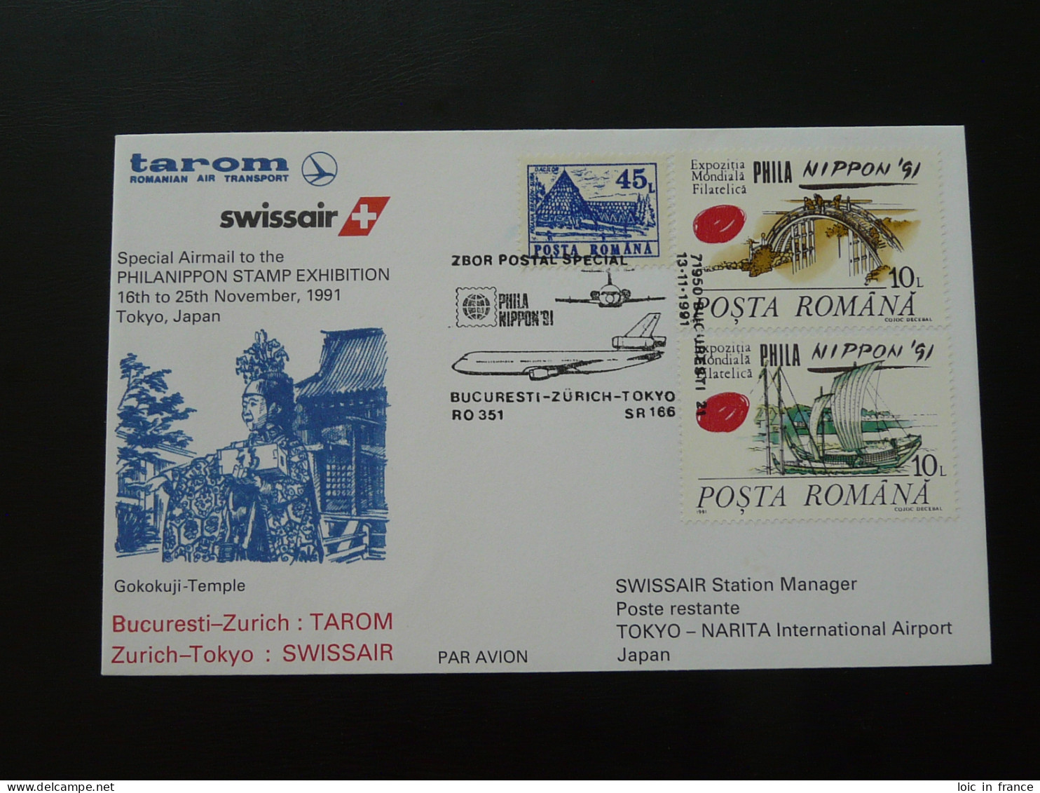 Lettre Premier Vol First Flight Cover Bucharest --> Tokyo Japan Tarom Romania Air Transport 1991 - Brieven En Documenten