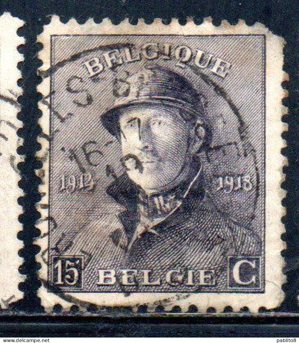 BELGIQUE BELGIE BELGIO BELGIUM 1919 KING ROI ALBERT I IN TRENCH HELMET 15c USED OBLITERE' USATO - 1918 Croix-Rouge