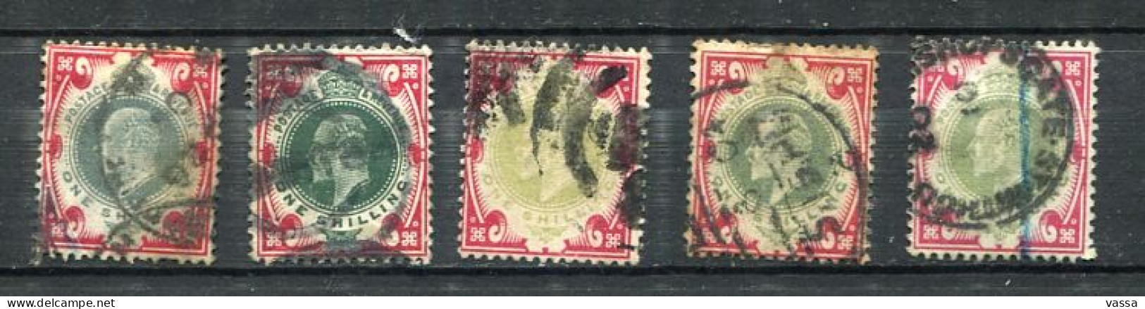 . 1902 / 05 King Edward VII 1 Sh Red / Green Lot 5 Shades Michel 114 A YT 117 - Used Stamps
