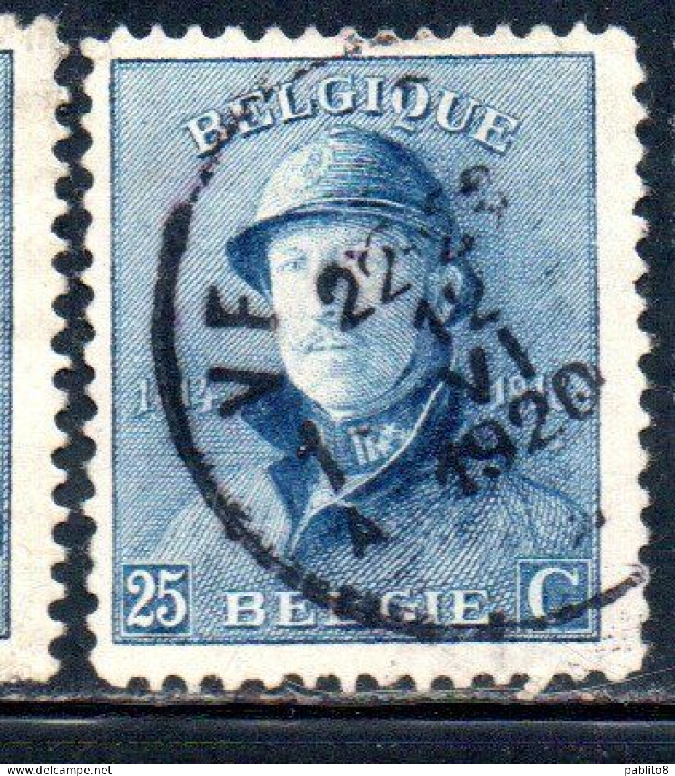 BELGIQUE BELGIE BELGIO BELGIUM 1919 KING ROI ALBERT I IN TRENCH HELMET 25c USED OBLITERE' USATO - 1918 Rode Kruis