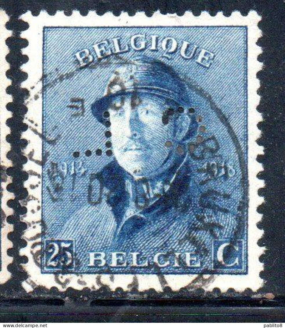 BELGIQUE BELGIE BELGIO BELGIUM 1919 PERFIN KING ROI ALBERT I IN TRENCH HELMET 25c USED OBLITERE' USATO - 1918 Croix-Rouge
