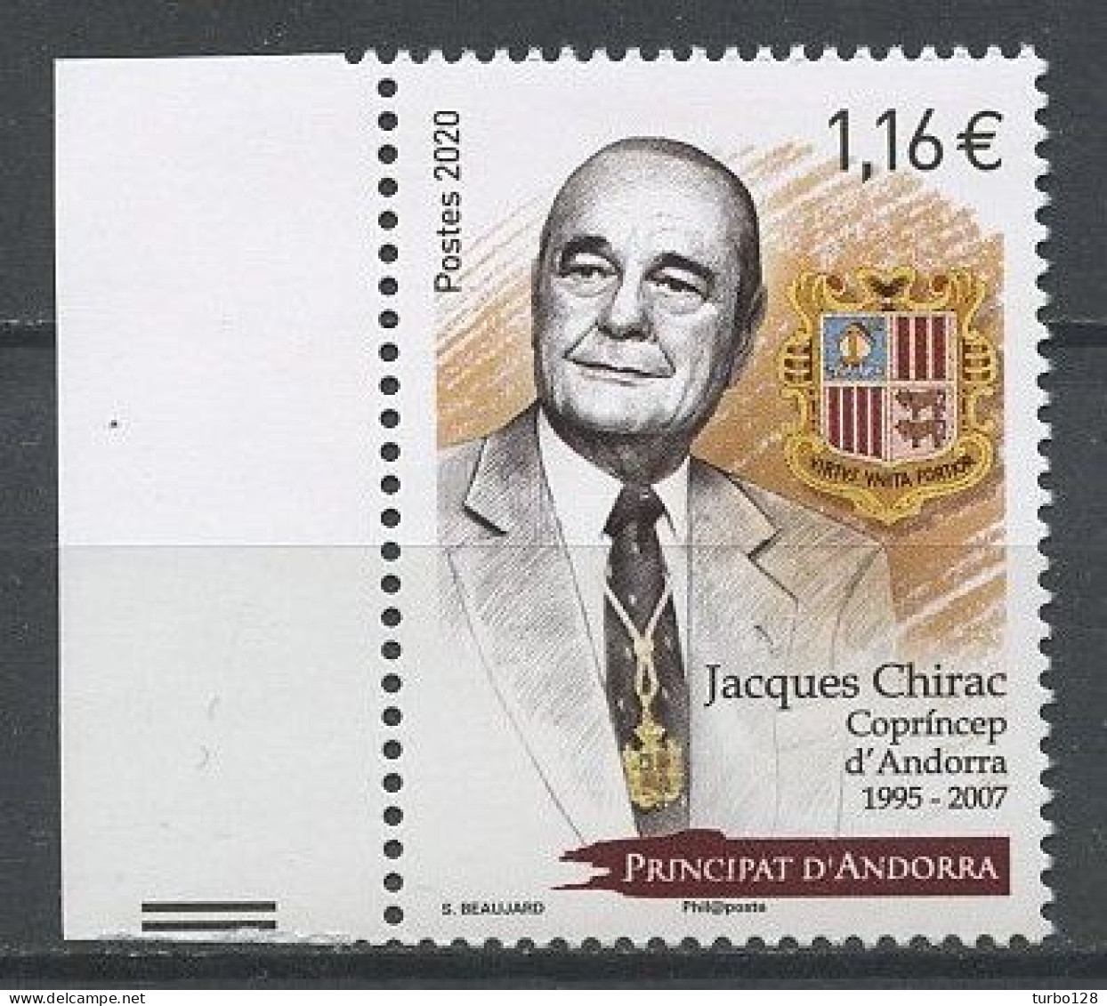 ANDORRE 2020 N° 850 ** Neuf MNH Superbe Président Jacques Chirac Personnalité Co-Prince - Unused Stamps